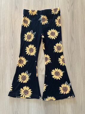 Volcom Girls Ribbed Sunflower Flare Pants Black Yellow Bell Bottom Leggings